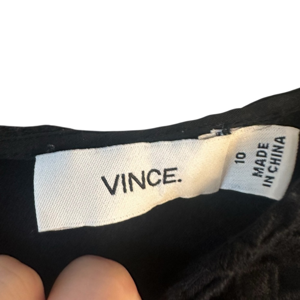 Vince Women’s Size 10 Large Tank Top Geo Lace High Neck Black Eyelet Crochet - Picture 7 of 7